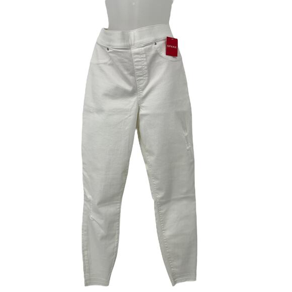 SPANX Distressed Skinny Jeans White Pull On Stretch Pockets Slimming Medium NEW - Picture 10 of 10